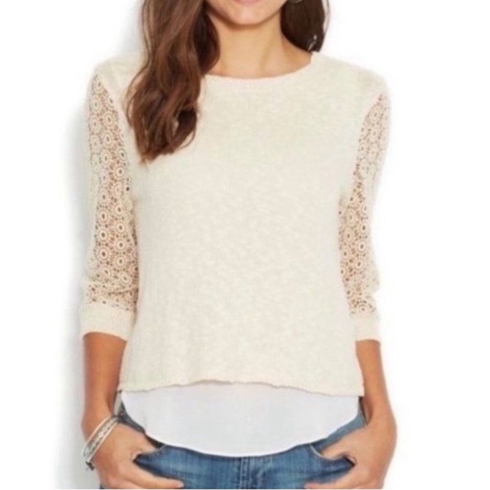 Lucky Brand Cream Eyelet 3/4 Sleeve Blouse Size Large